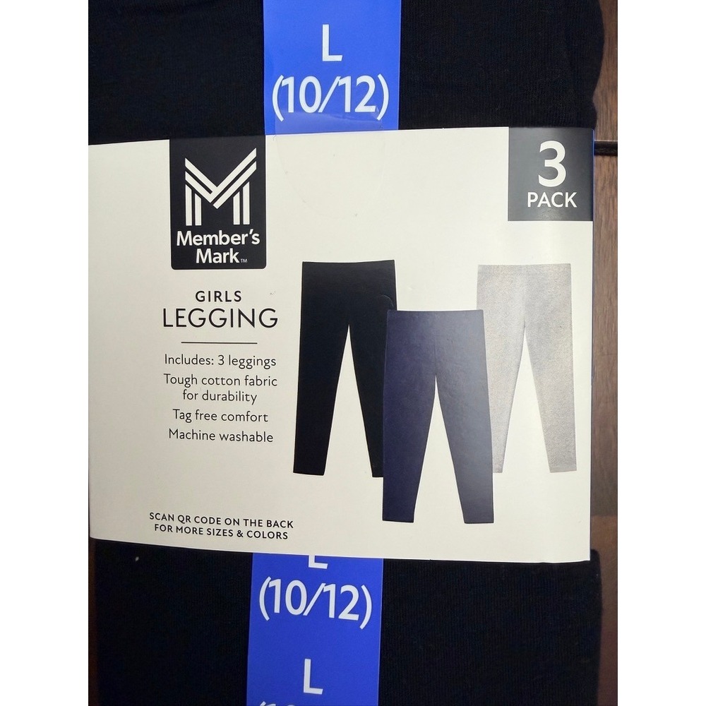 Member's Mark Leggings Girls Large 10/12 Multi-Color 3-Pack Cotton Durable NWT